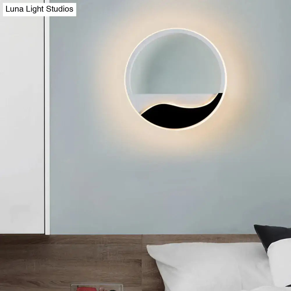 Black Wave LED Sconce, round white frame with black wave accent, wall mounted Decorbites on Tampa Home & Garden Store