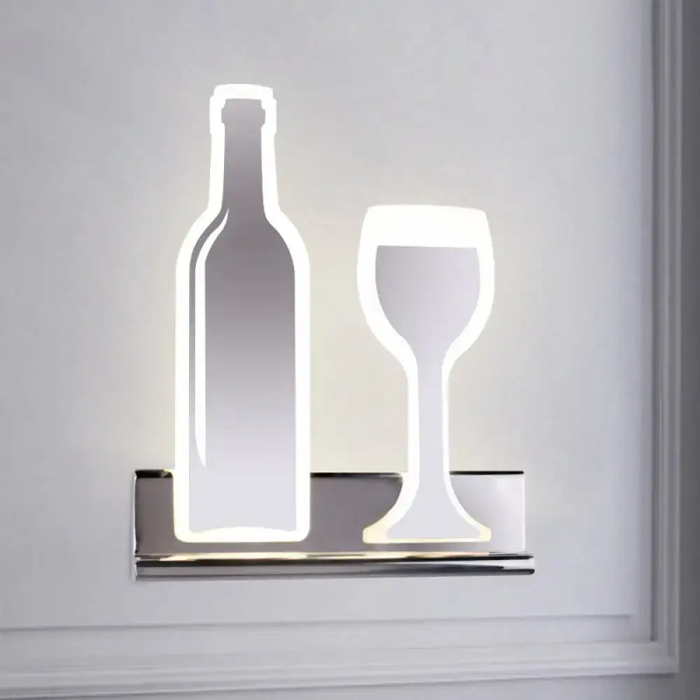 Decorbites bottle and wine glass LED wall sconce silhouette with neon outline on a chrome shelf on Tampa Home & Garden Store
