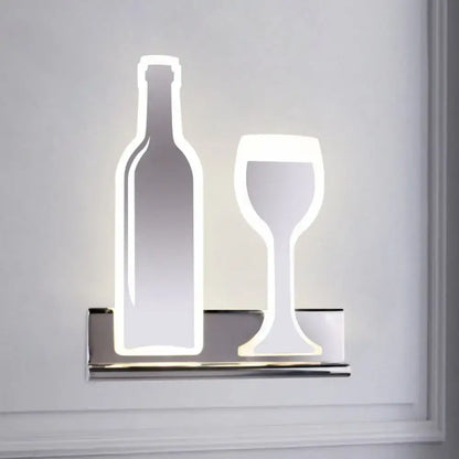 Decorbites bottle and wine glass LED wall sconce silhouette with neon outline on a chrome shelf on Tampa Home & Garden Store