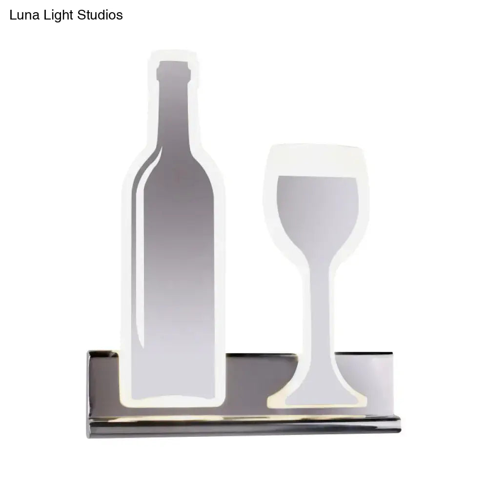 Black Cast Iron Glass Industrial Sconce with bottle and wine glass silhouettes on chrome base on Tampa Home & Garden Store