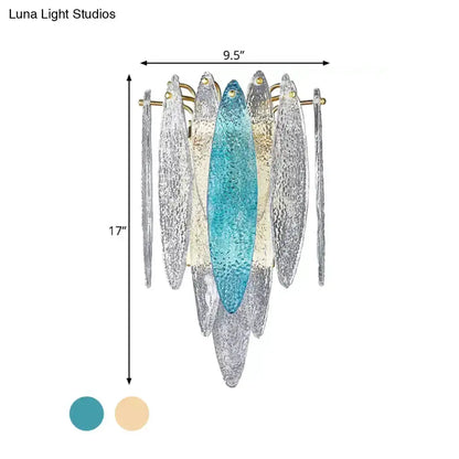 Modern Blue and Amber Glass Fish Wall Lamp