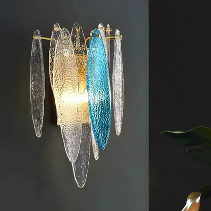 Modern Blue and Amber Glass Fish Wall Lamp