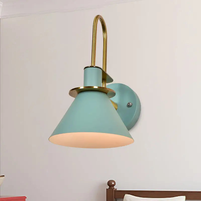 Brass Pyramid Wall Sconce with teal conical shade and brass hardware Decorbites on Tampa Home & Garden Store