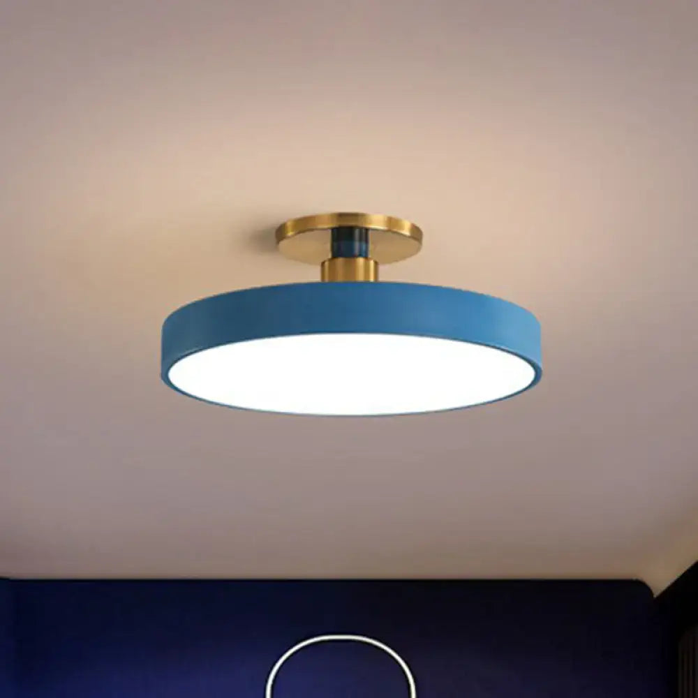 Modern blue and gold round flush mount ceiling light with white diffuser for bedroom Decorbites on Tampa Home & Garden Store