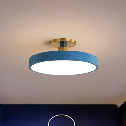 Modern blue and gold round flush mount ceiling light with white diffuser for bedroom Decorbites on Tampa Home & Garden Store