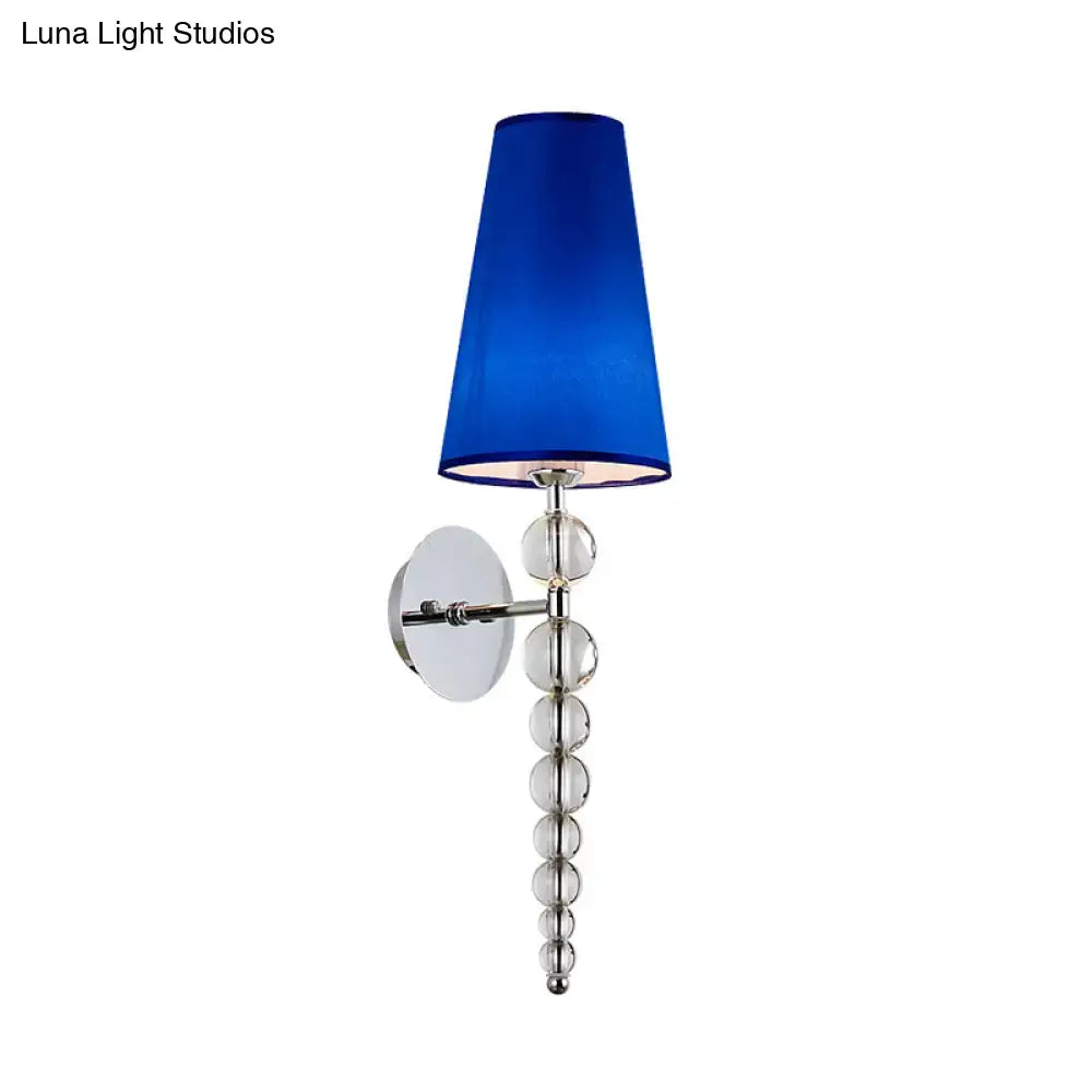 Blue Crystal Bead Sconce Light with cobalt blue shade and chrome base, crystal bead stem on Tampa Home & Garden Store