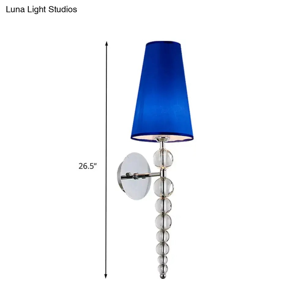 Blue sconce with cobalt shade and crystal bead accents, chrome mount by Decorbites on Tampa Home & Garden Store