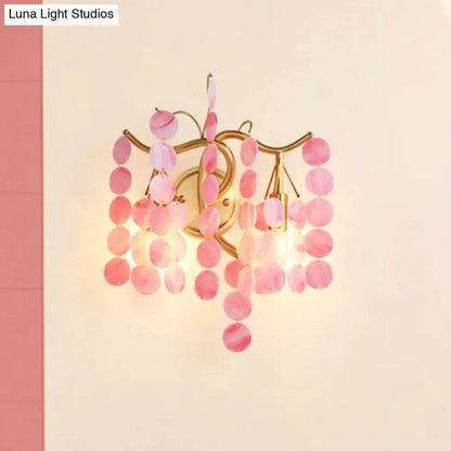 Blue Pink Glass Branch Wall Lamp Bedroom Sconce