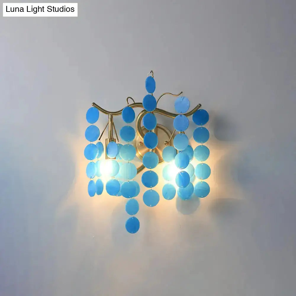 Blue Pink Glass Branch Wall Lamp Bedroom Sconce
