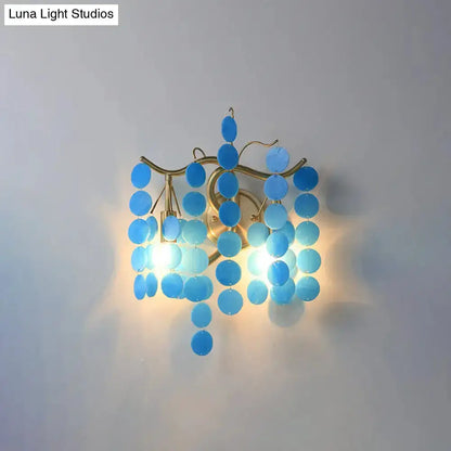 Blue Pink Glass Branch Wall Lamp Bedroom Sconce