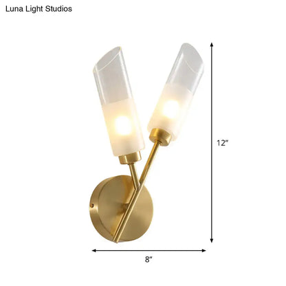 Brass glass two-light wall sconce Decorbites, gold finish frosted glass shades, wall mounted on Tampa Home & Garden Store