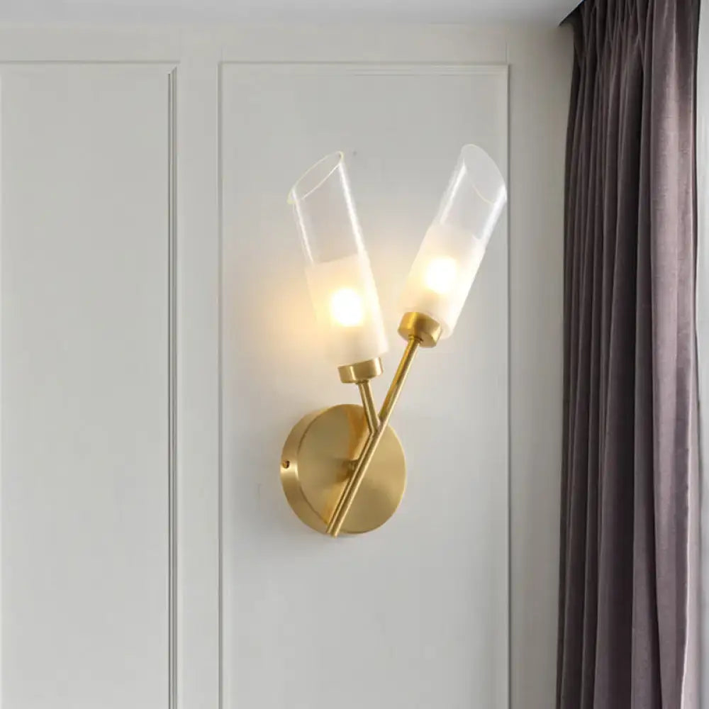 Brass Glass Two-Light Wall Sconce by Decorbites with clear glass shades on brass mount on Tampa Home & Garden Store