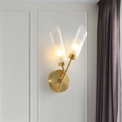 Brass Glass Two-Light Wall Sconce by Decorbites with clear glass shades on brass mount on Tampa Home & Garden Store