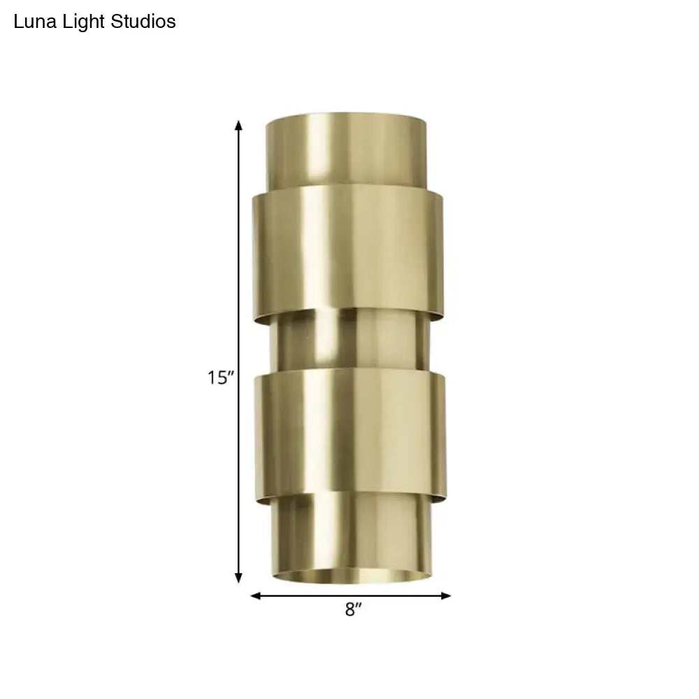 Brass metal shade sconce by Decorbites with stacked cylindrical form, 15in tall on Tampa Home & Garden Store