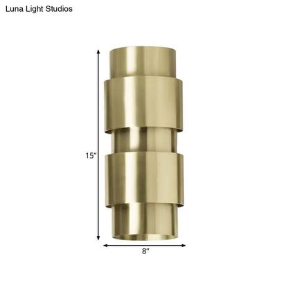 Brass metal shade sconce by Decorbites with stacked cylindrical form, 15in tall on Tampa Home & Garden Store