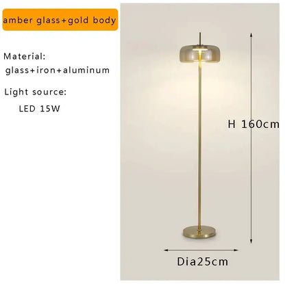 Modern Brass and Amber Glass Floor Lamp Led