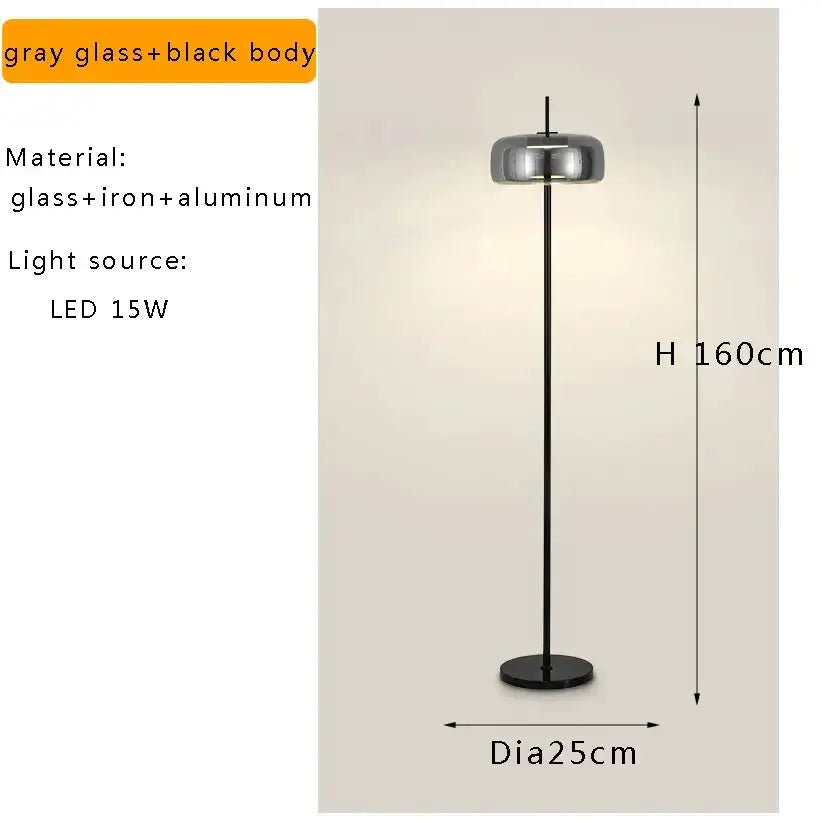 Modern Brass and Amber Glass Floor Lamp Led