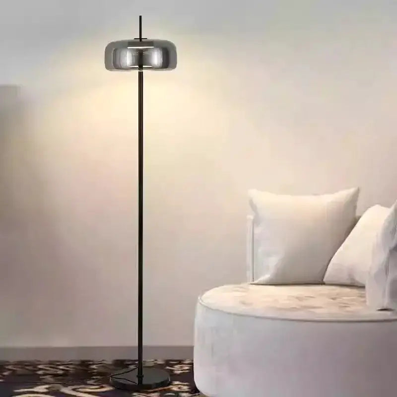 Modern Brass and Amber Glass Floor Lamp Led