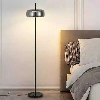 Modern Brass and Amber Glass Floor Lamp Led
