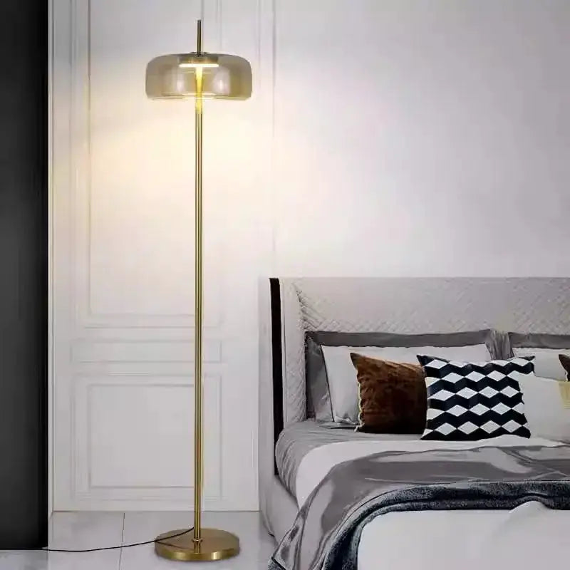Modern Brass and Amber Glass Floor Lamp Led