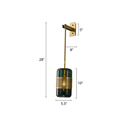 Amber glass cylindrical blackish green sconce with brass band by Decorbites wall mount on Tampa Home & Garden Store