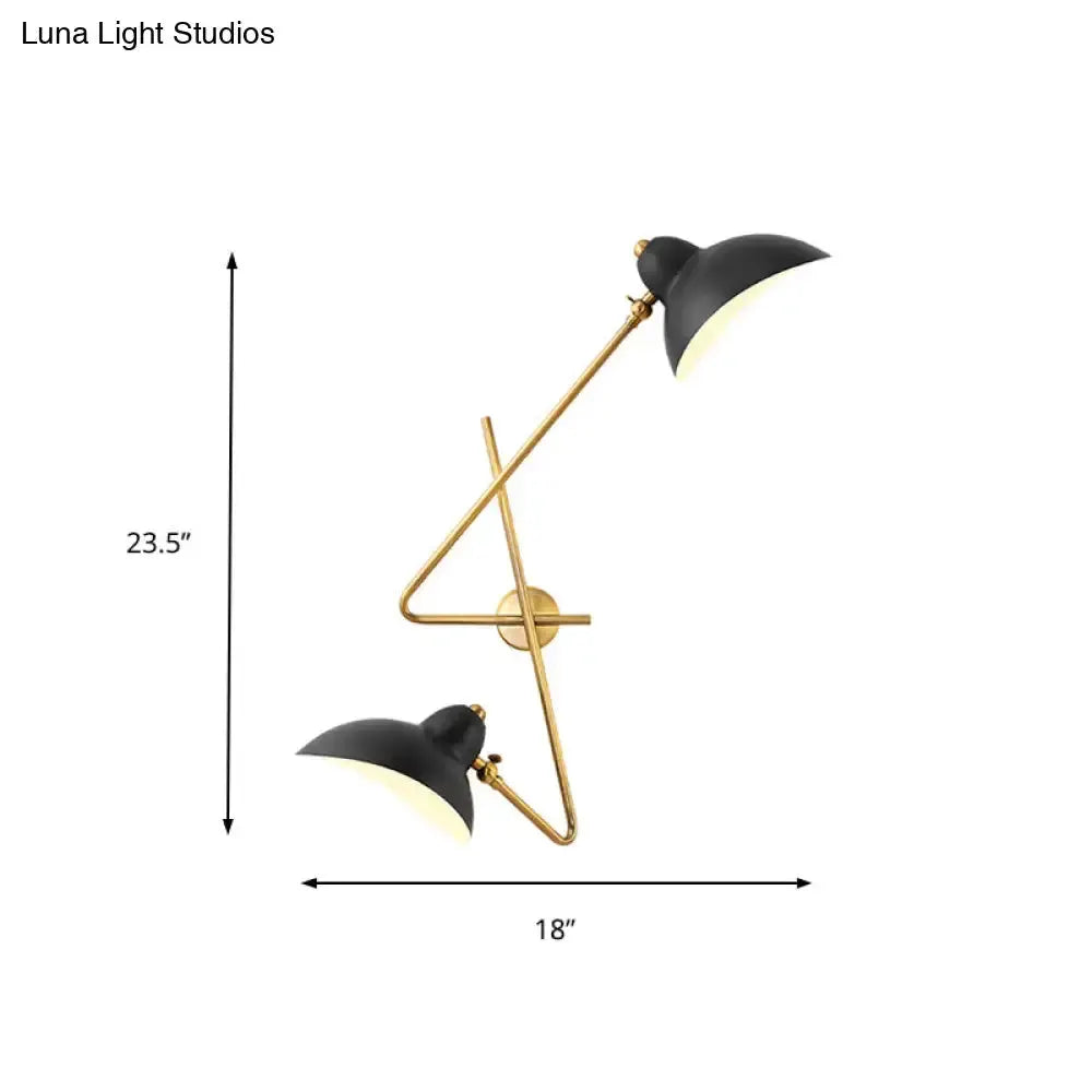 Decorbites brass wall sconce with black duckbill shades, dual arms on Tampa Home & Garden Store
