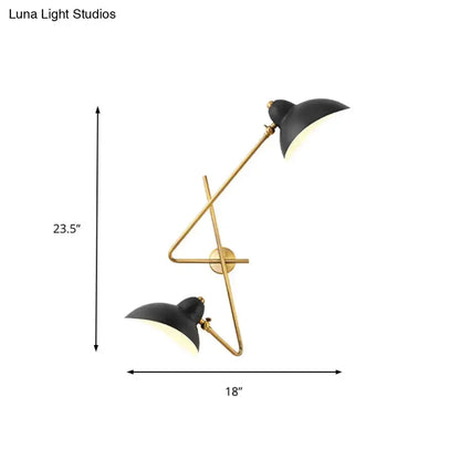 Decorbites brass wall sconce with black duckbill shades, dual arms on Tampa Home & Garden Store