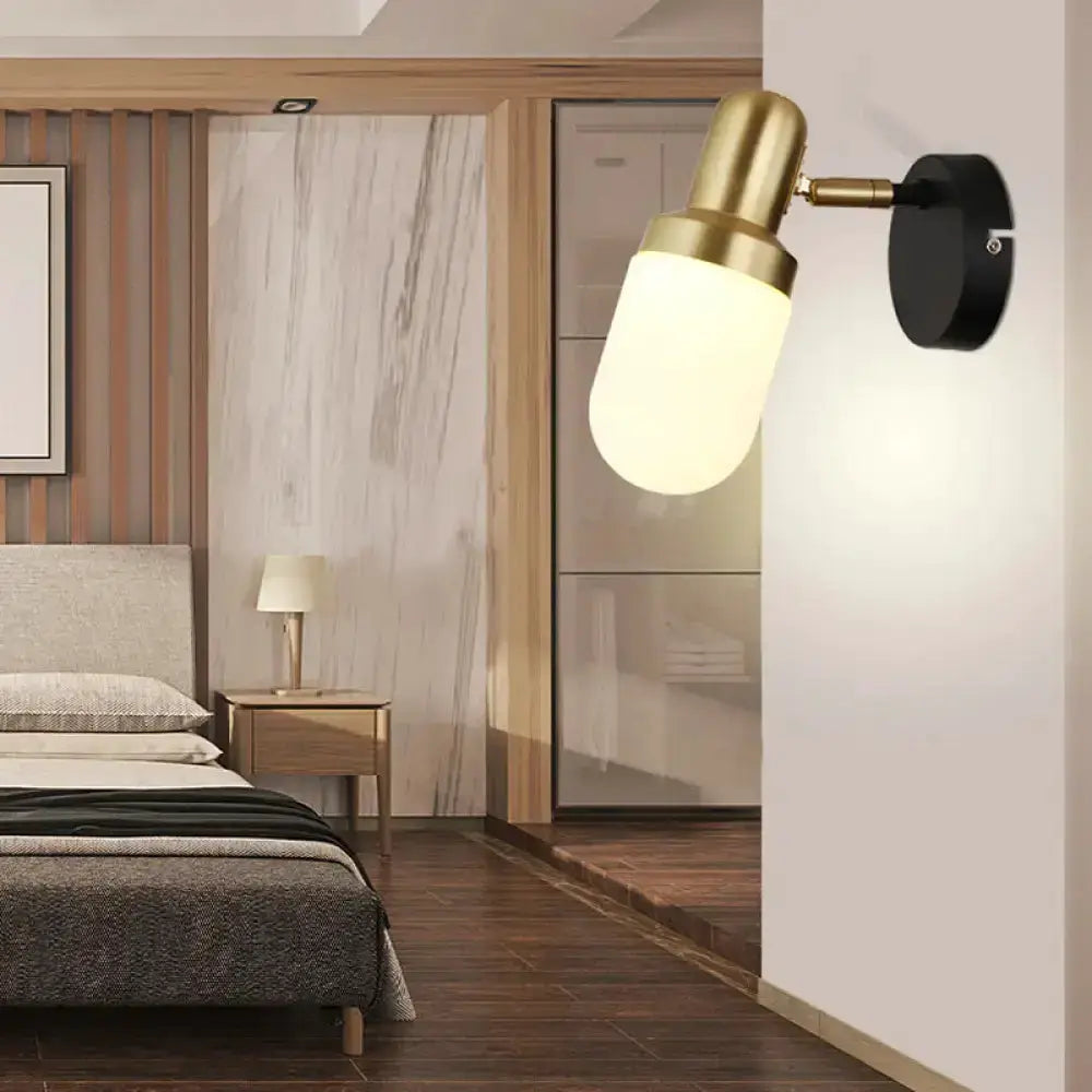 Brass and Black Glass Sconce Light for Bedroom