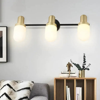 Brass and Black Glass Sconce Light for Bedroom