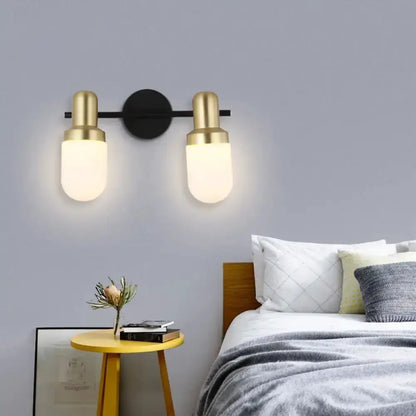 Brass and Black Glass Sconce Light for Bedroom