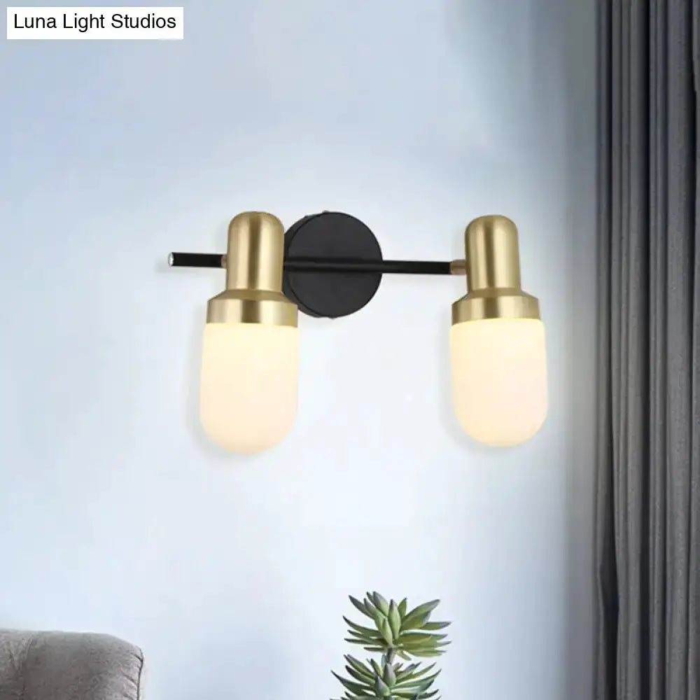 Brass and Black Glass Sconce Light for Bedroom
