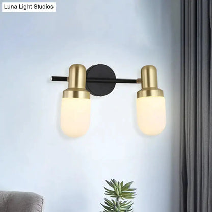 Brass and Black Glass Sconce Light for Bedroom