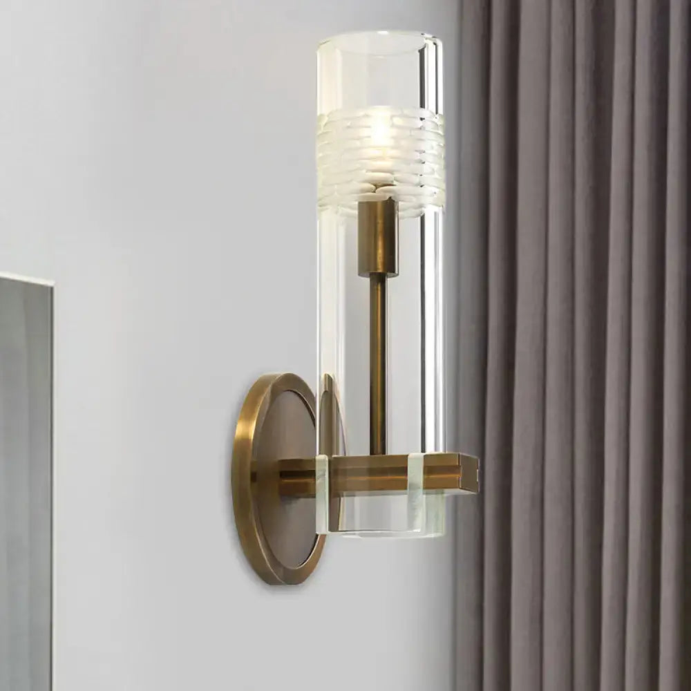 Decorbites brass glass tubular sconce with cylindrical shade on Tampa Home & Garden Store