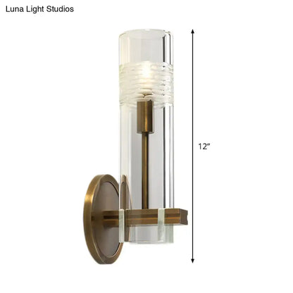 Brass glass tubular sconce wall light with cylindrical shade and wall mount Decorbites on Tampa Home & Garden Store