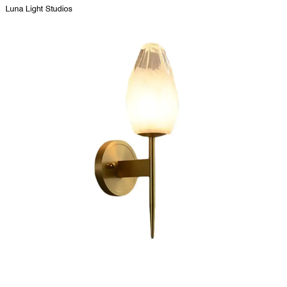 Brass glass post-modern wall sconce with a tulip frosted shade and round backplate Decorbites on Tampa Home & Garden Store