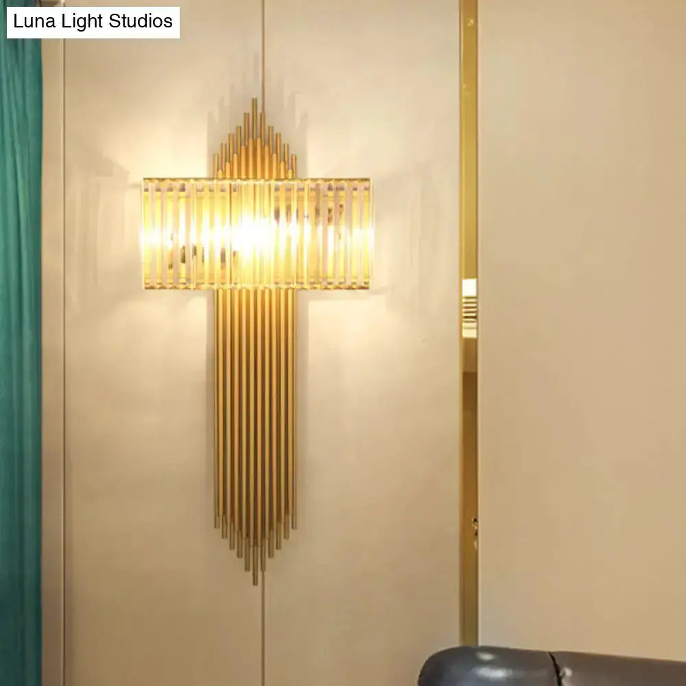 Brass crystal wall sconce with vertical rods for bedroom Decorbites Luna Light Studios on Tampa Home & Garden Store