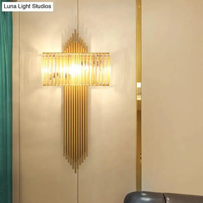 Brass crystal wall sconce with vertical rods for bedroom Decorbites Luna Light Studios on Tampa Home & Garden Store