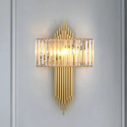 Decorbites modern brass and crystal rectangular wall sconce with vertical crystal bars on Tampa Home & Garden Store