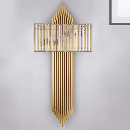 Modern brass and crystal rectangular wall sconce Decorbites with gold rods and crystal shade on Tampa Home & Garden Store