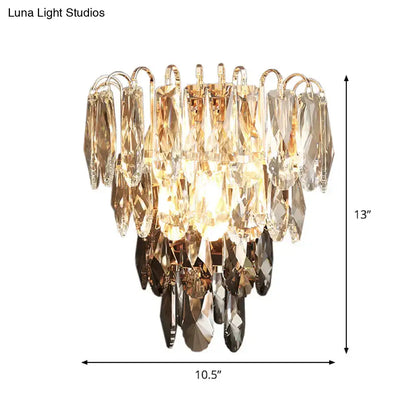 Crystal tiered wall sconce with gold and clear faceted prisms by Decorbites on Tampa Home & Garden Store