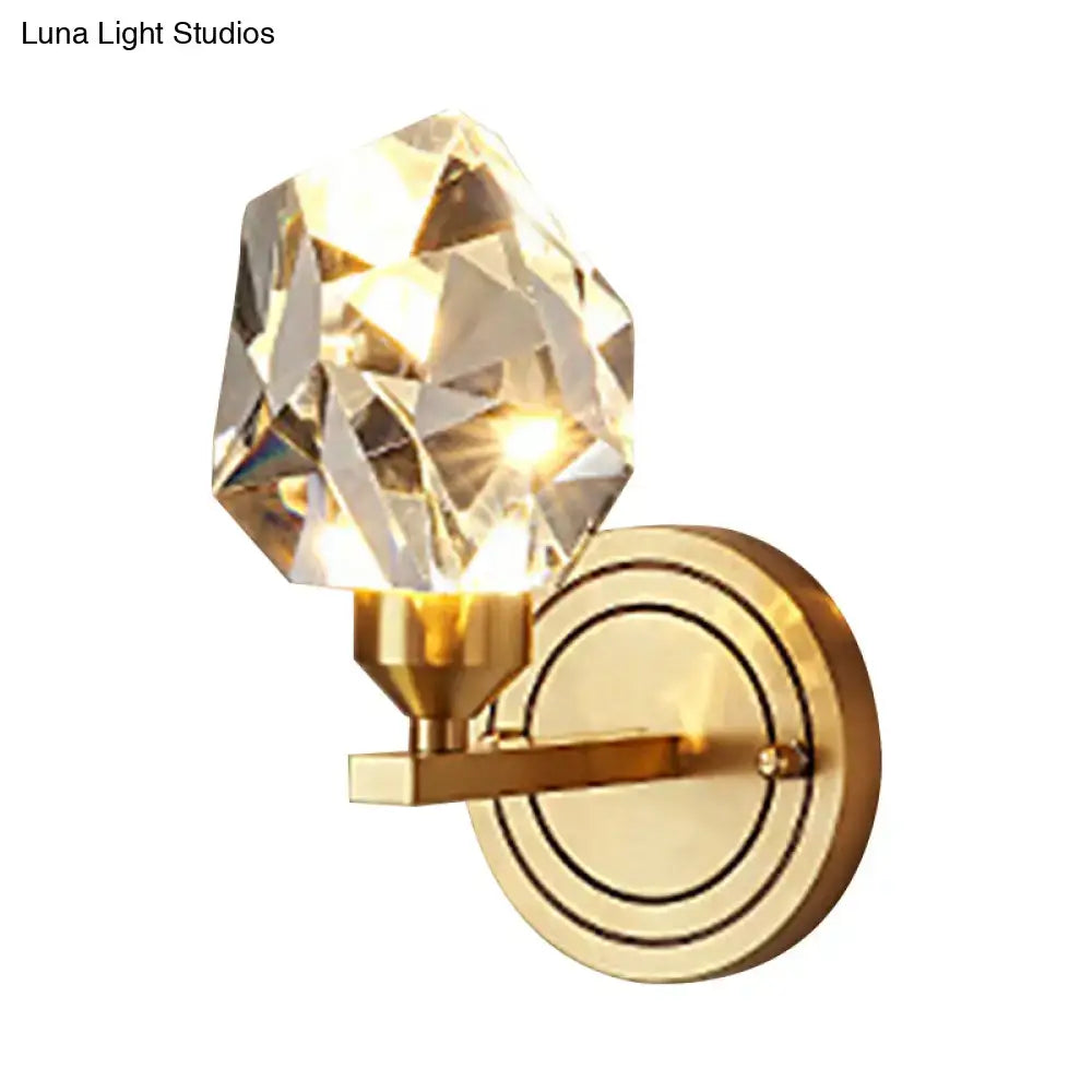 Decorbites brass crystal wall mount sconce with faceted crystal bulb on Tampa Home & Garden Store