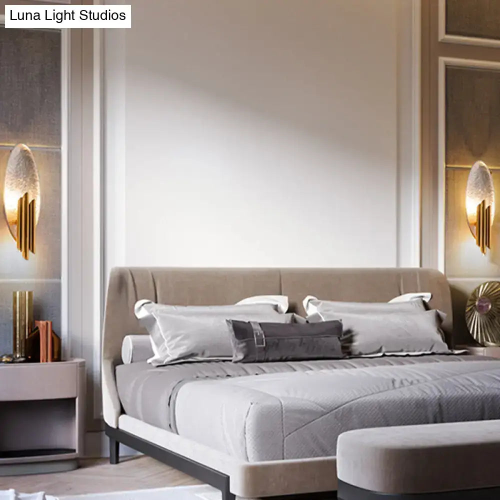 Brass Glass Direct-Wired Wall Sconce pair beside a beige upholstered bed by Decorbites on Tampa Home & Garden Store