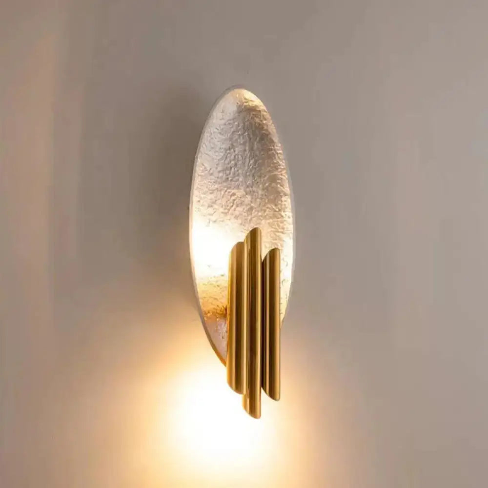 Brass Glass Direct-Wired Wall Sconce with oval hammered glass backplate and brass rods on Tampa Home & Garden Store