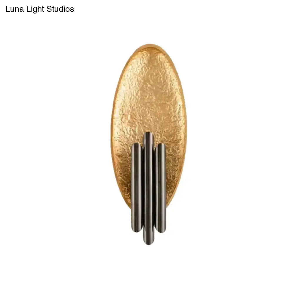 Brass Glass Direct-Wired Wall Sconce with hammered gold backplate and dark metal rods on Tampa Home & Garden Store