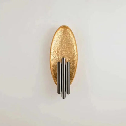 Brass Glass Direct-Wired Wall Sconce with hammered oval backplate and vertical dark metal tubes on Tampa Home & Garden Store