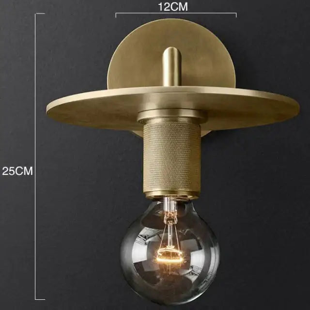 Brass Glass Wall Lamp wall sconce with round backplate and exposed bulb by Decorbites on Tampa Home & Garden Store