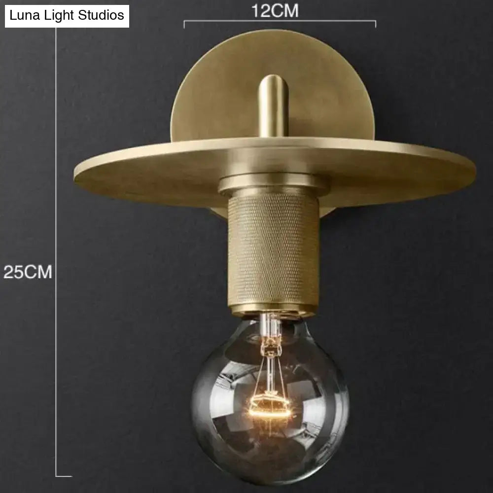Brass Glass Wall Lamp wall sconce with round 12cm backplate, mesh cylinder, exposed Edison bulb Decorbites on Tampa Home & Garden Store