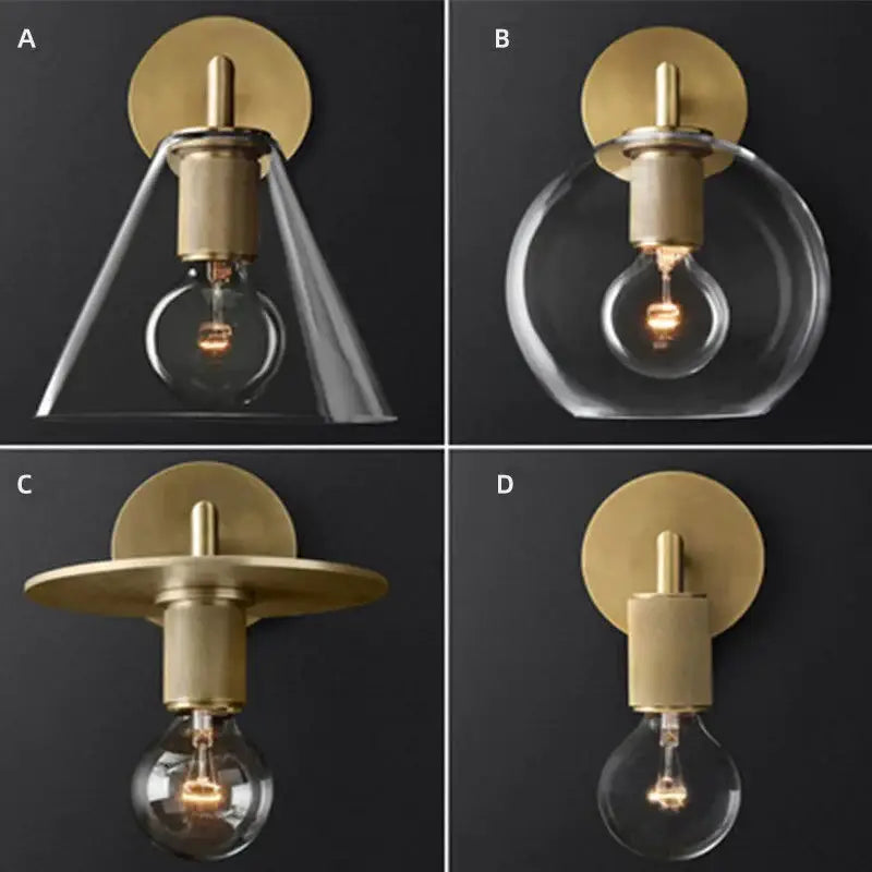 Brass Glass Wall Lamp wall sconce by Decorbites with four glass shade styles A–D on Tampa Home & Garden Store