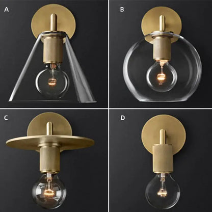 Brass Glass Wall Lamp wall sconce by Decorbites with four glass shade styles A–D on Tampa Home & Garden Store