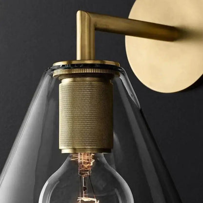 Brass Glass Wall Lamp Decorbites, wall sconce with clear glass shade and visible filament bulb on Tampa Home & Garden Store